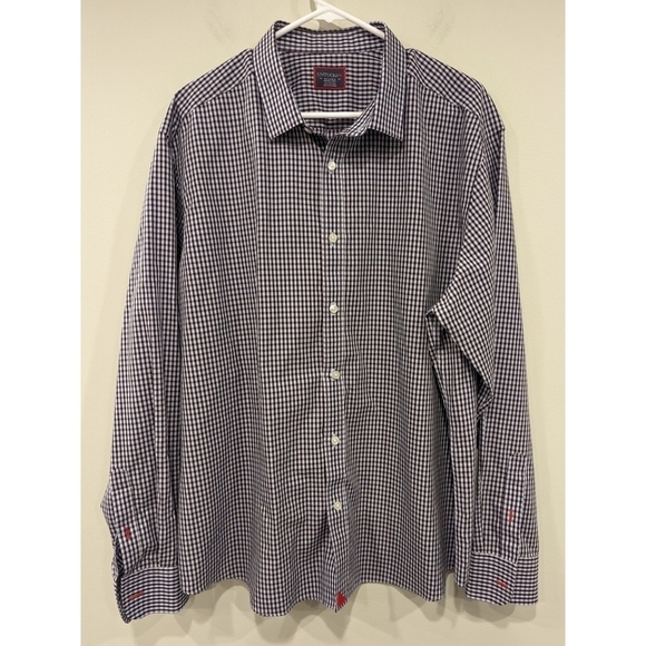 UnTUCKit Wrinkle Free 100% Cotton Blue and Red Plaid Long Sleeve Button Up XXL - Picture 1 of 7